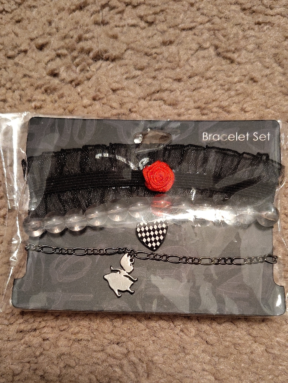 Alice In Wonderland 3-Piece Black Bracelet Set